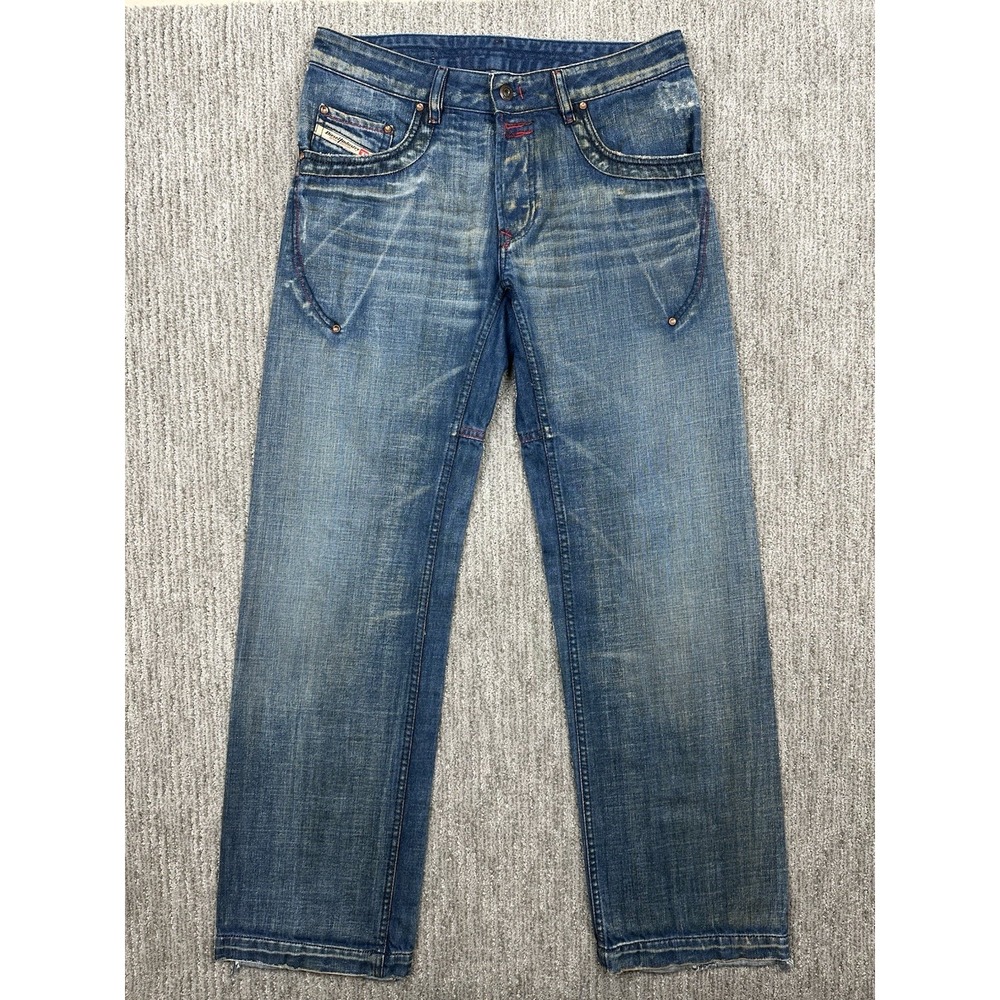 Diesel Rumbum Jeans 33x34 Straight Wide Leg Fade Distressed Denim Button Fly